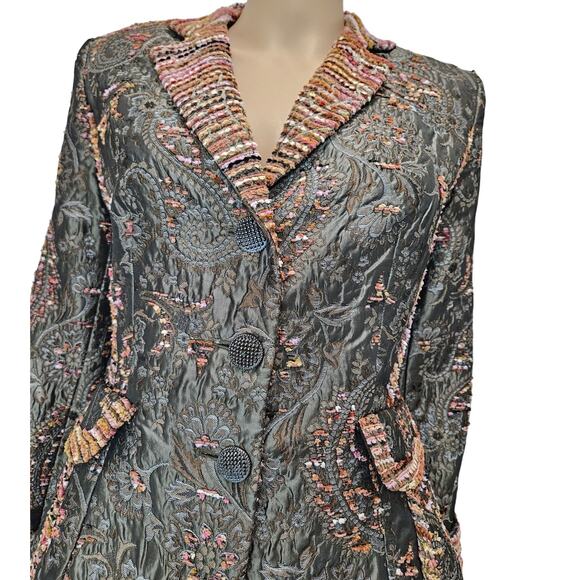 90s Vintage Fitted Embroidered Floral Striped Tapestry Zelda Blazer Size 6P - Picture 7 of 8